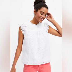 LOFT eyelet smocked neck top - M
